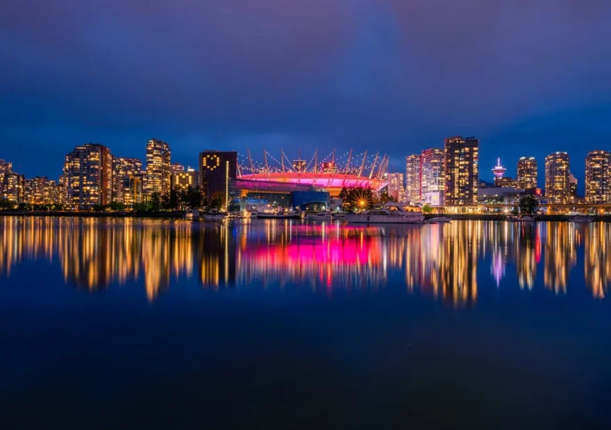 BC Place and downtown Vancouver skyline at night
