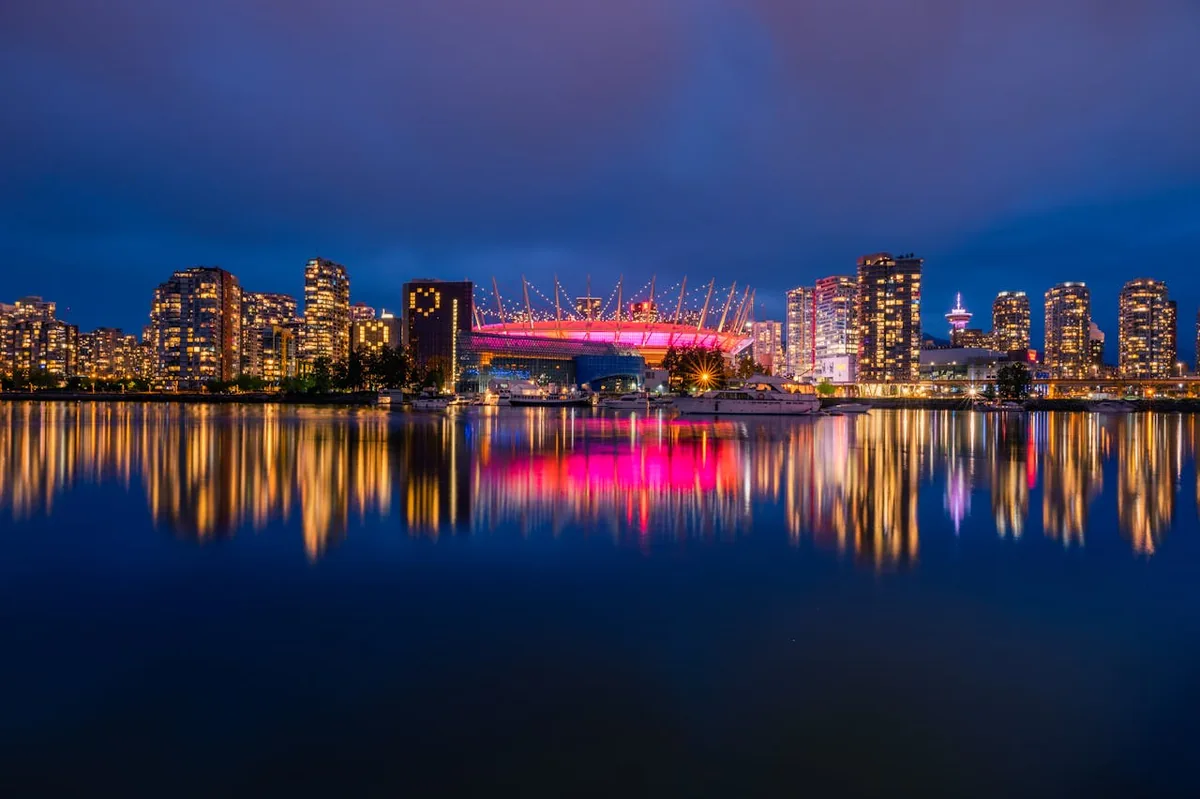BC Place and downtown Vancouver skyline at night