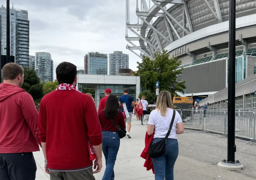 Soccer fans arriving at BC Place in Vancouver
