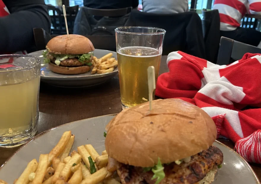 Burgers, fries and drinks before a soccer match in Vancouver