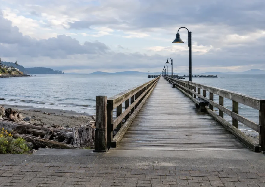 Pier extending into the water beside a coastal promenade
